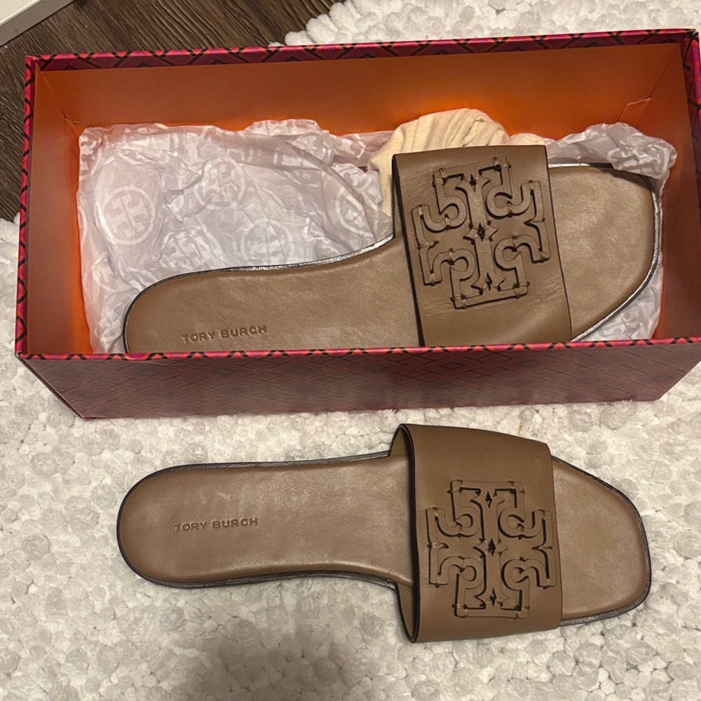 Tory Burch Brown Slide Sandals